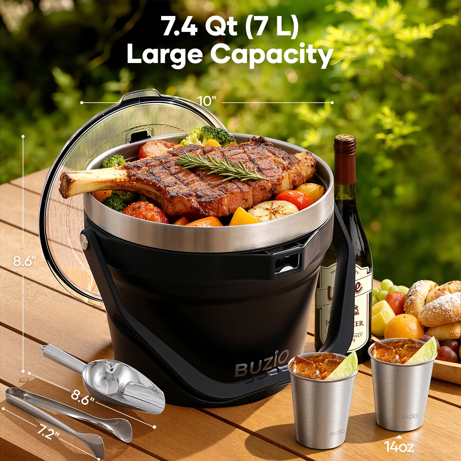 7.4 Qt/7 L Insulated Ice Bucket with Lid,Scoop, Tongs and 2 Cups for Parties - Image 18