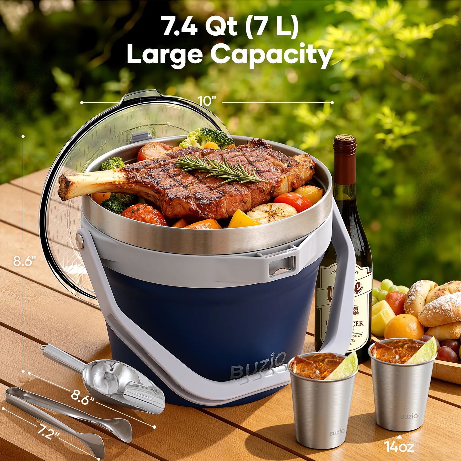 7.4 Qt/7 L Insulated Ice Bucket with Lid,Scoop, Tongs and 2 Cups for Parties - Image 27