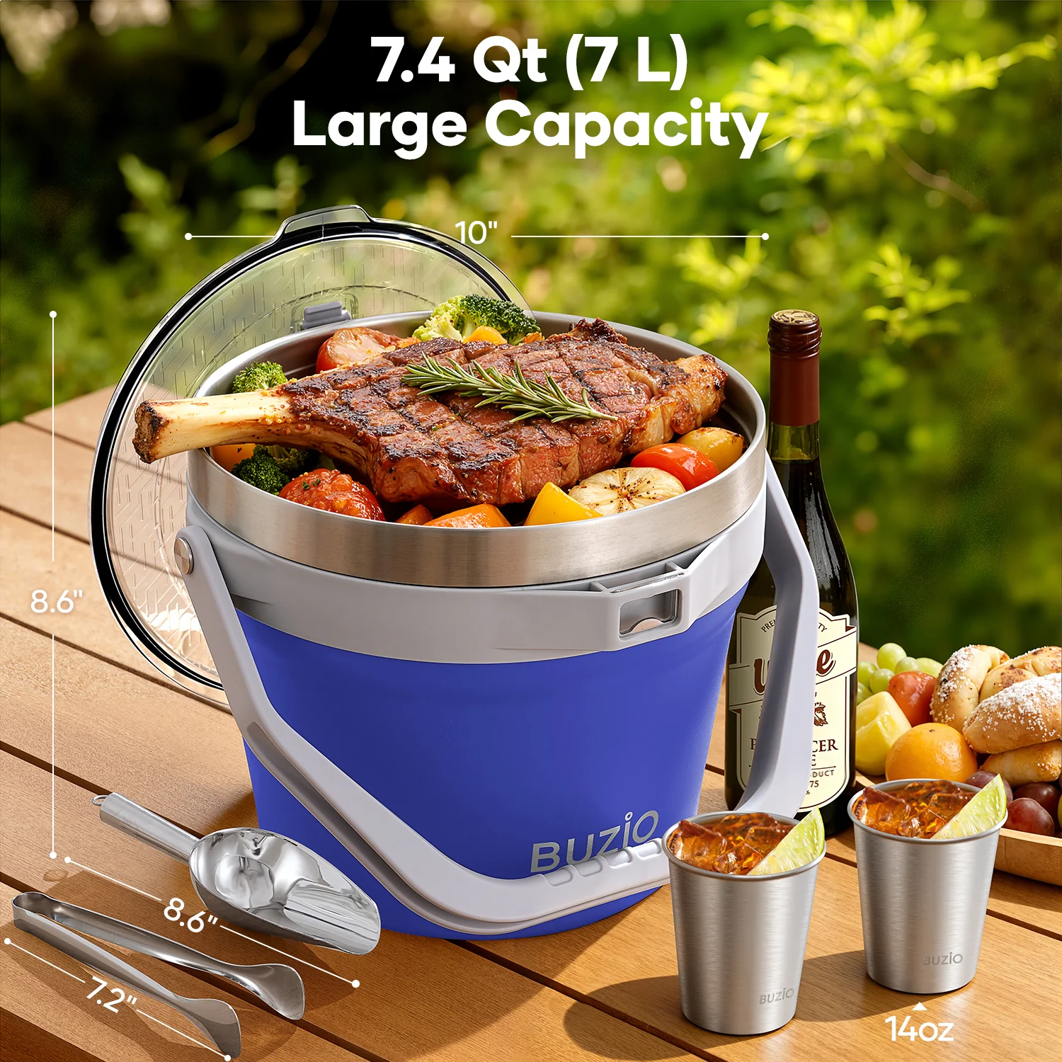 7.4 Qt/7 L Insulated Ice Bucket with Lid,Scoop, Tongs and 2 Cups for Parties - Image 36