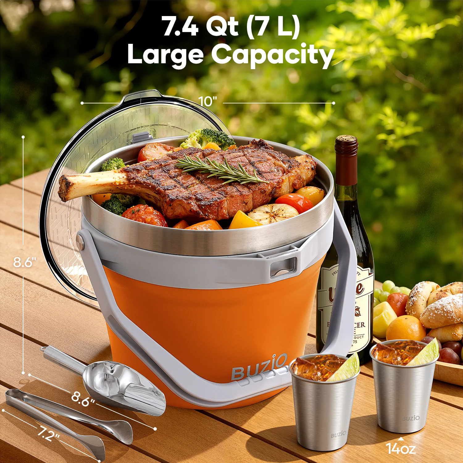 7.4 Qt/7 L Insulated Ice Bucket with Lid,Scoop, Tongs and 2 Cups for Parties - Image 45