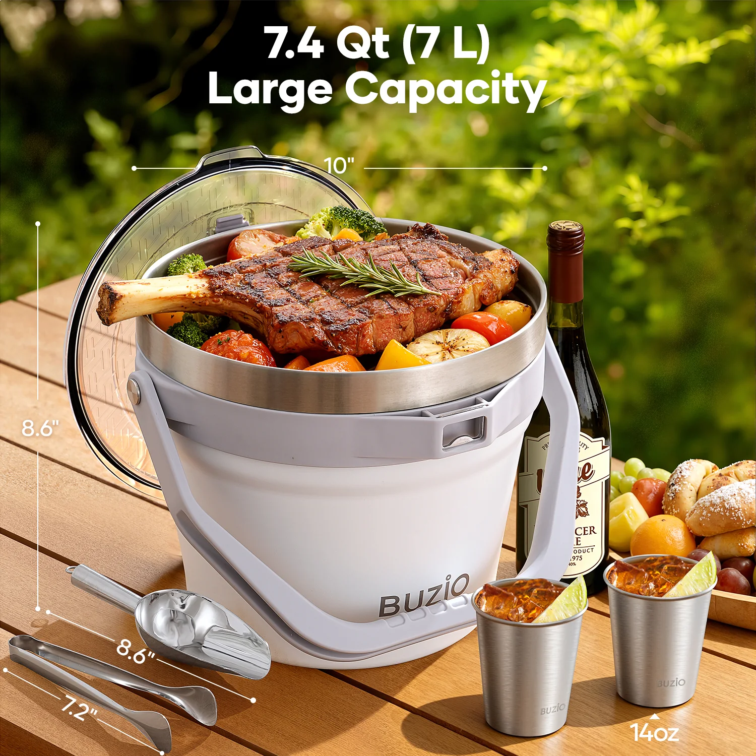 7.4 Qt/7 L Insulated Ice Bucket with Lid,Scoop, Tongs and 2 Cups for Parties - Image 8