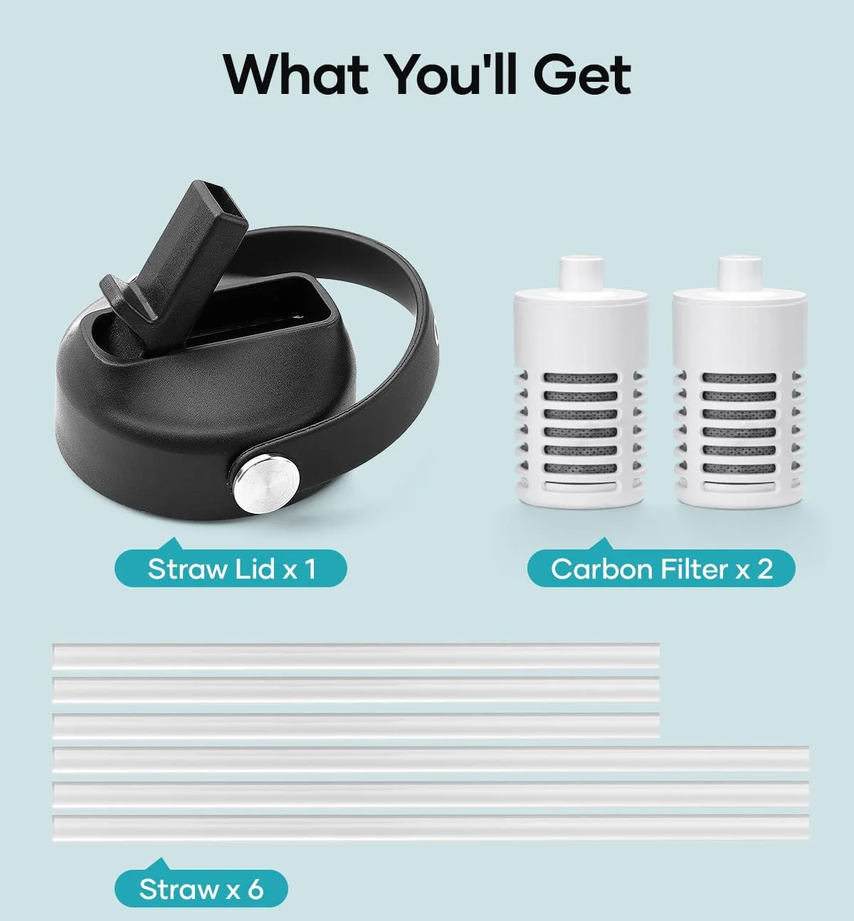 Carbon Filter Replacement with Straw Lid and Straws for Buzio Water Bottles - Image 6